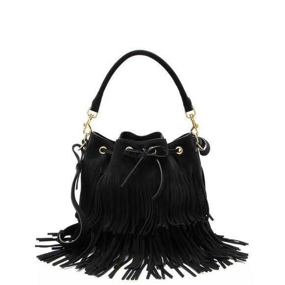 Saint Laurent Suede Fringe Emmanuelle Medium Bucket Bag - Picture 1 of 15
